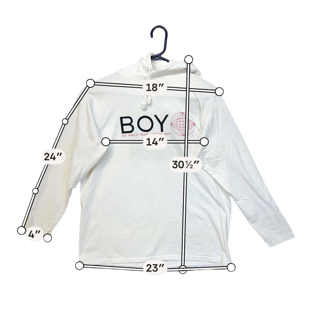 Boy London Hooded T-Shirt Mens White Fair Vintage Graphic Long Sleeve Streetwear - Picture 7 of 8